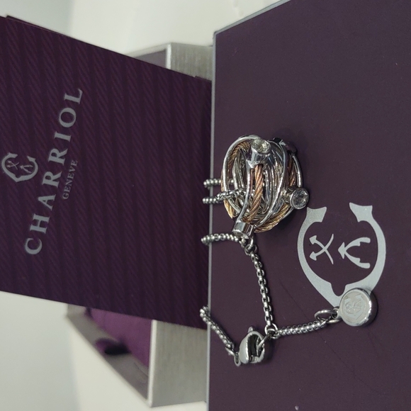 Charriol Multi Layered Pendant Cable Band Ring White Topaz Necklace Rose Silver